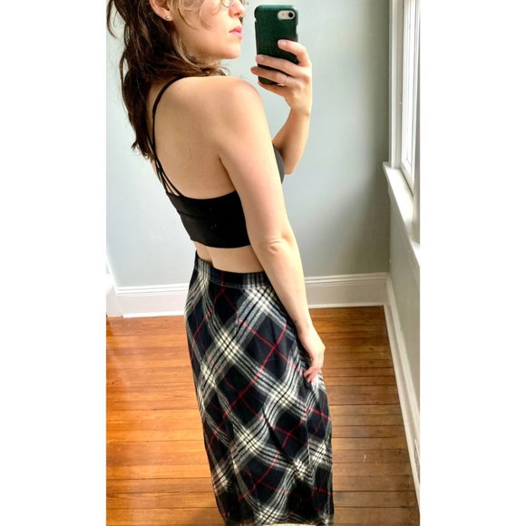 Vintage 90s Y2K Grunge Plaid Black Wool Punk Preppy Streetwear Maxi Skirt 12 - Picture 4 of 8